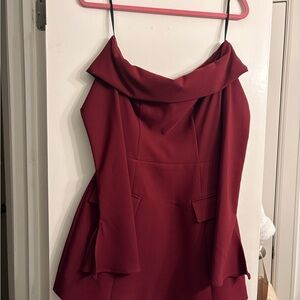 Commense Strapless Burgundy Dress